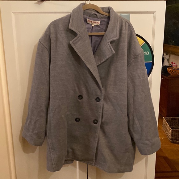 Free People Hannah oversized pea coat grey size large nwot - Picture 3 of 15